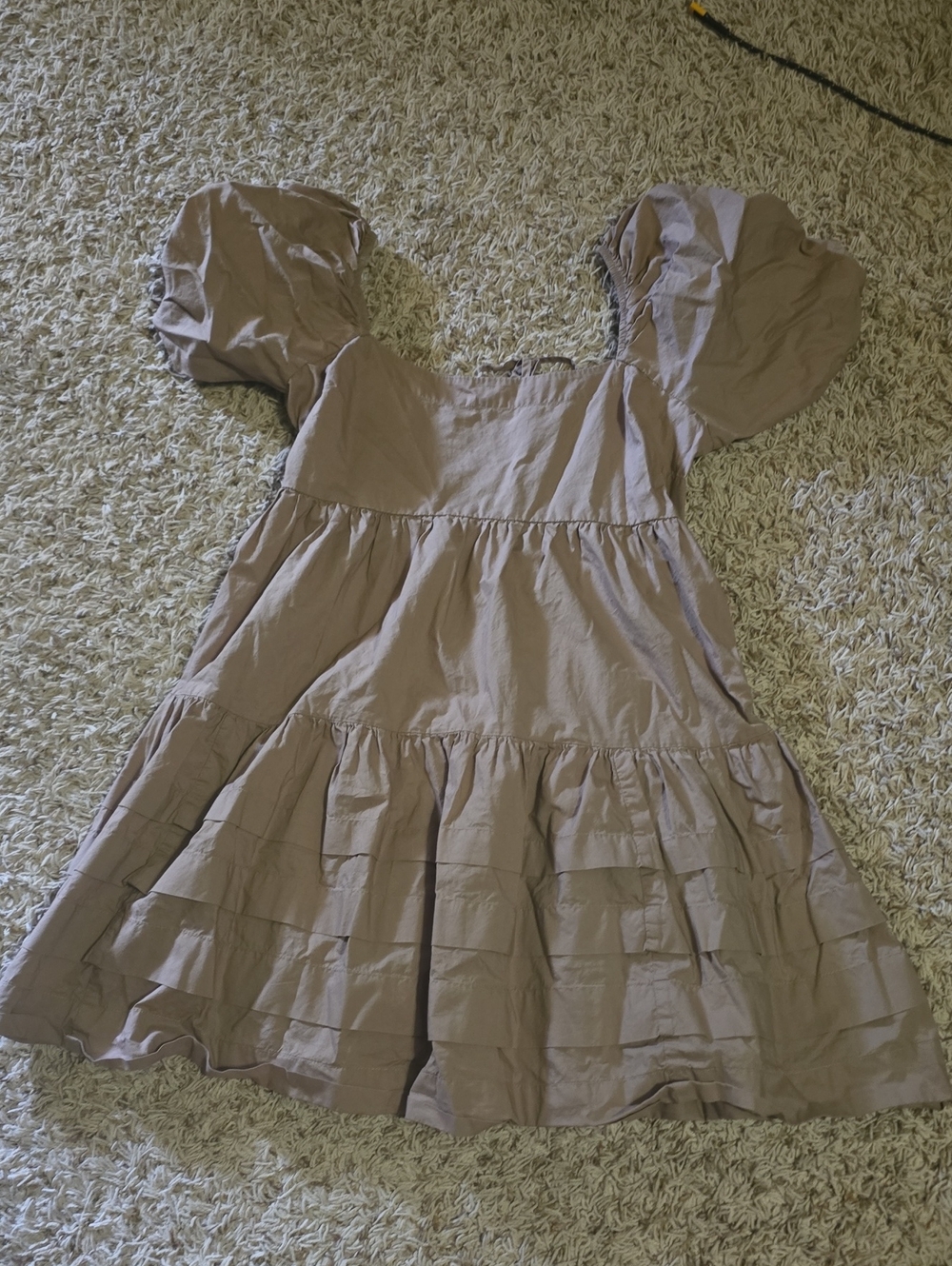 American Eagle Outfitters Puff Sleeve Tiered Dress in Taupe